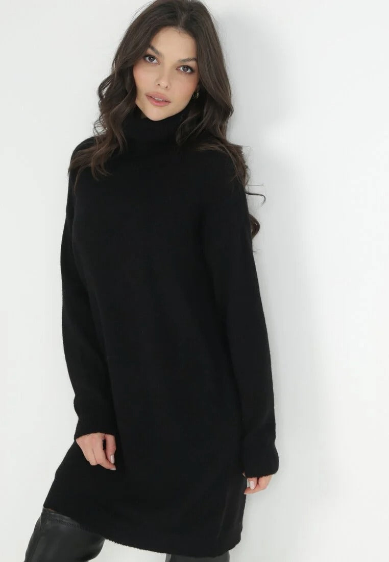 Gebreide Sweaterjurk met Hoge Hals