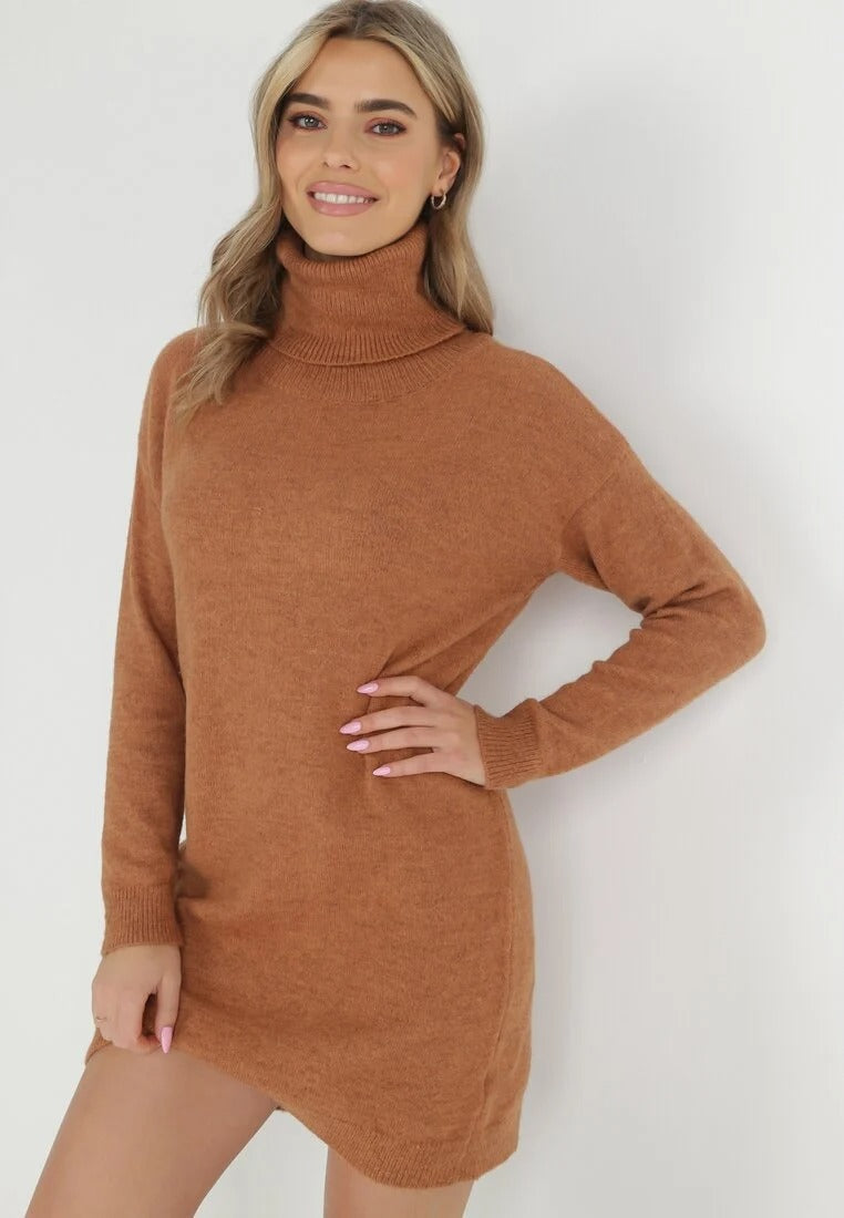 Gebreide Sweaterjurk met Hoge Hals