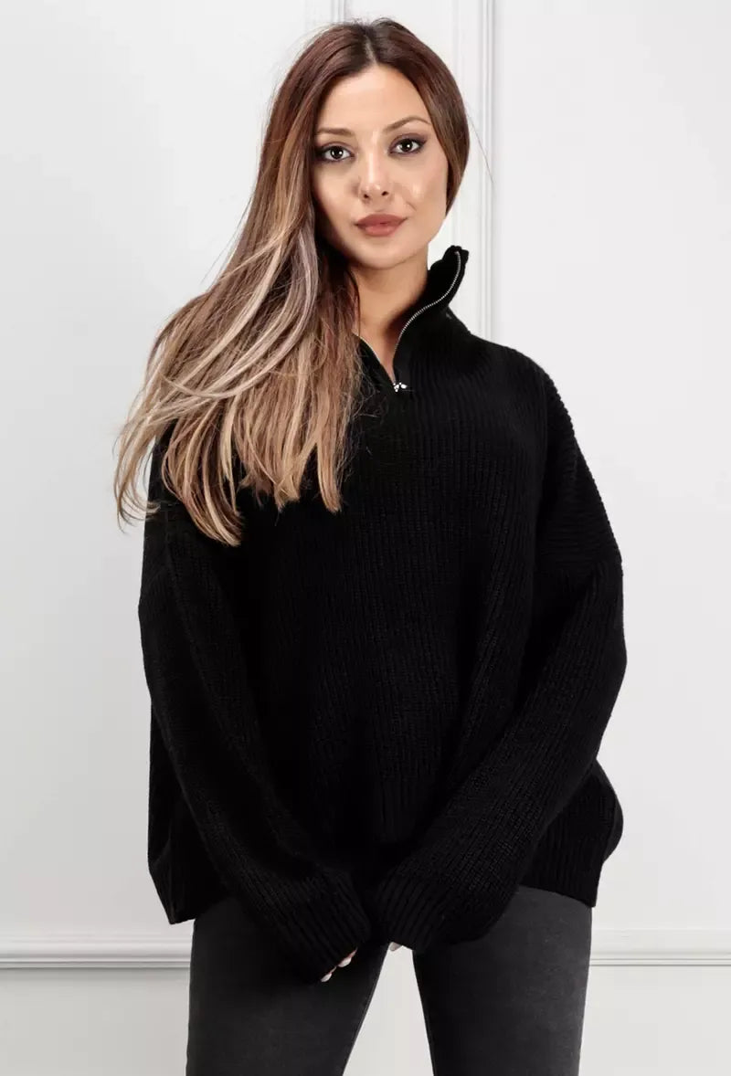 Zwarte Oversized Trui met Rits
