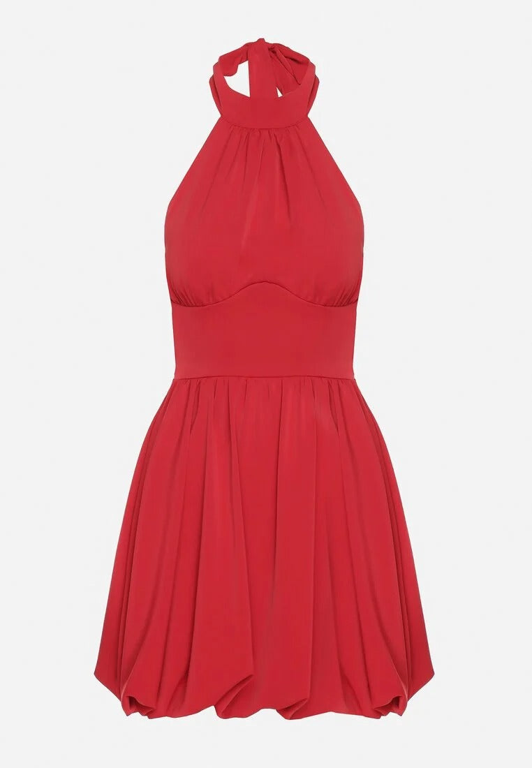 Mini Jurk met Halternek en Geplooide Rok