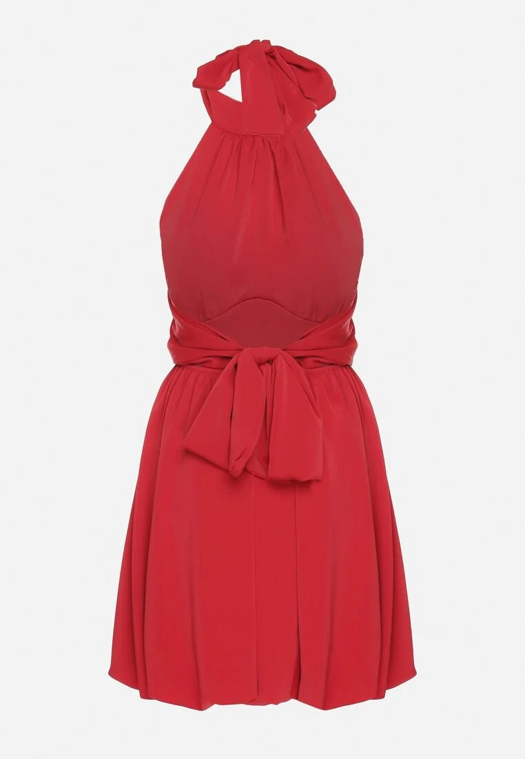 Mini Jurk met Halternek en Geplooide Rok