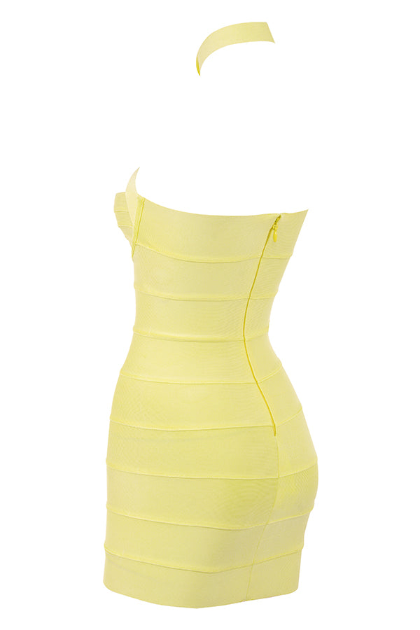 Backless halter miniklänning med smörblommor