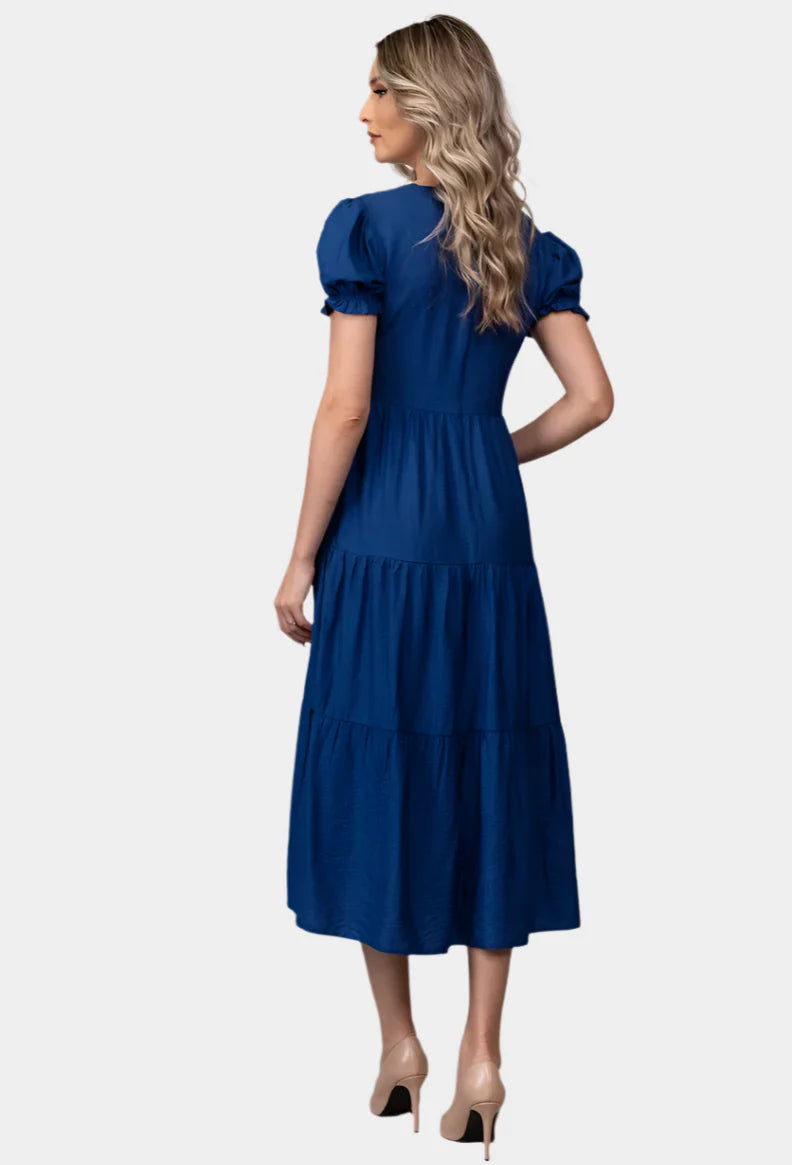 Tijdloze Midi Jurk met Gelaagde Rok