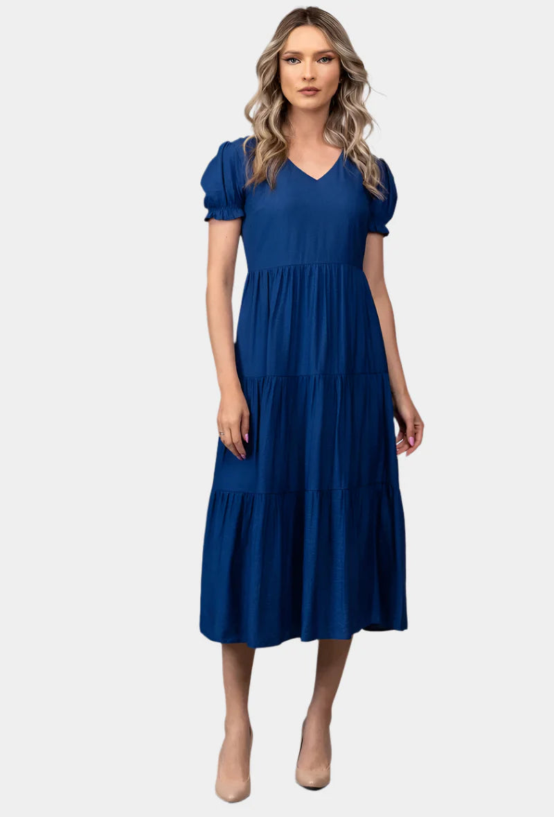Tijdloze Midi Jurk met Gelaagde Rok