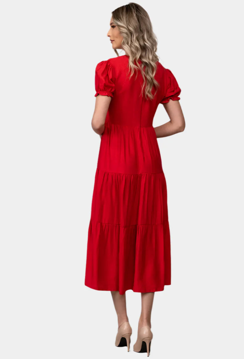 Tijdloze Midi Jurk met Gelaagde Rok