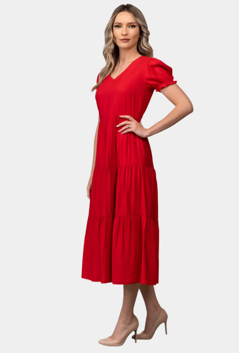 Tijdloze Midi Jurk met Gelaagde Rok