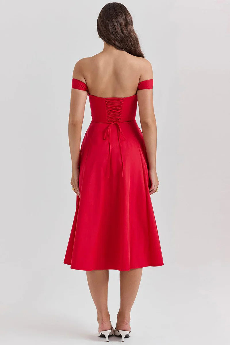 Off-Shoulder Corset Midi Jurk