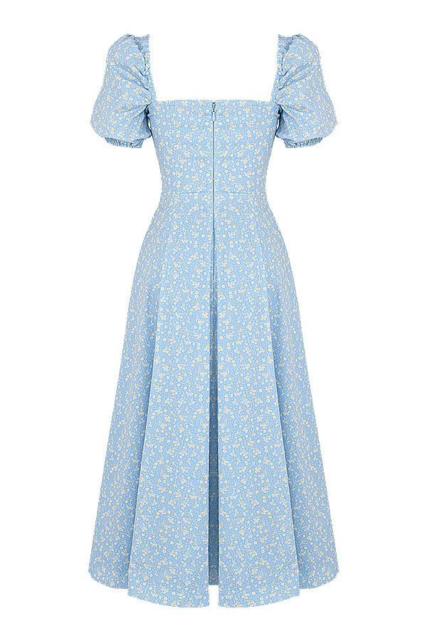 Medium sundress med blommiga puffärmar