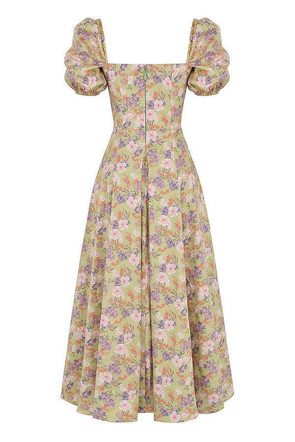 Medium sundress med blommiga puffärmar