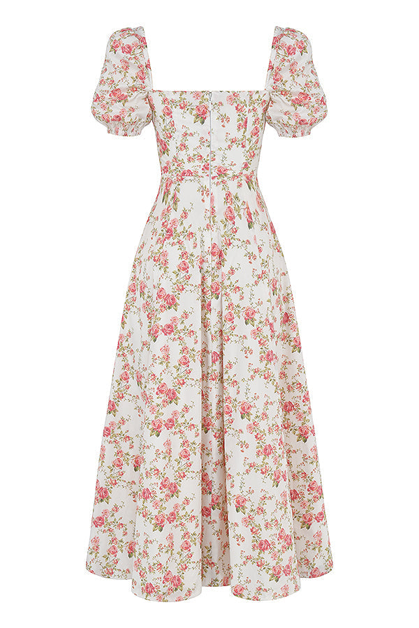 Medium sundress med blommiga puffärmar