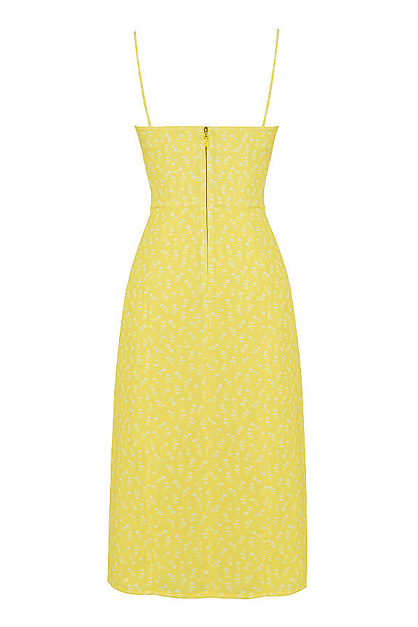 Blommig klänning med bustier och utskuret ben