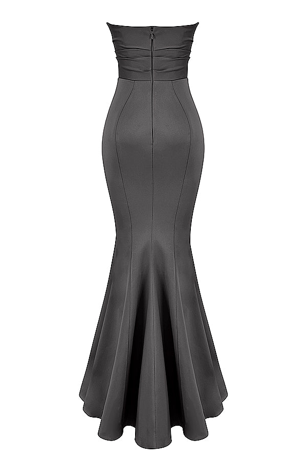 Strapless lange avondjurk met gedrapeerd lijfje
