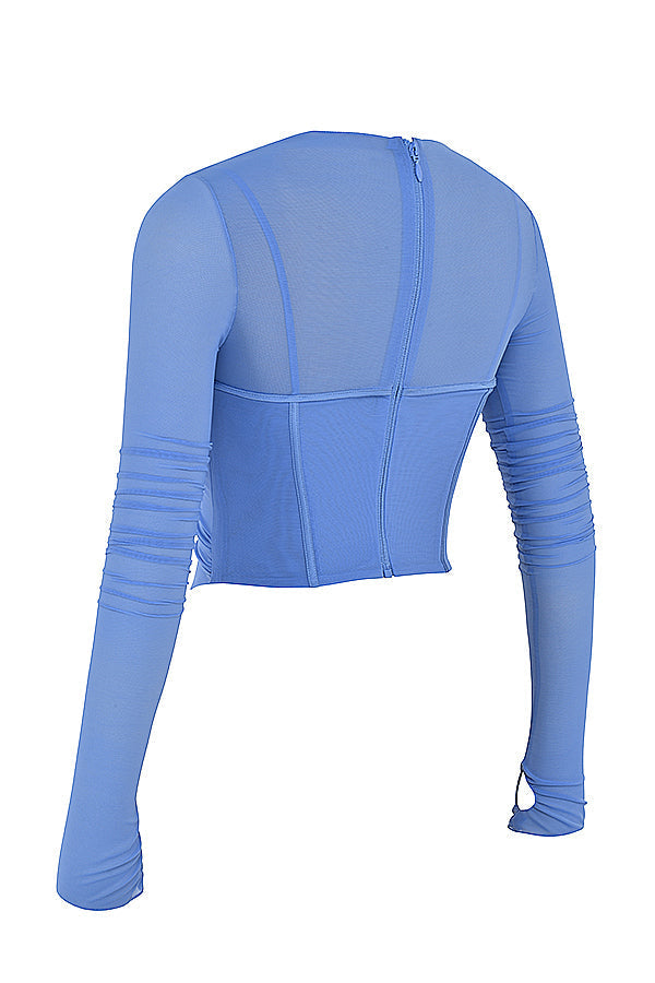 Blå korsett med asymmetriskt snitt