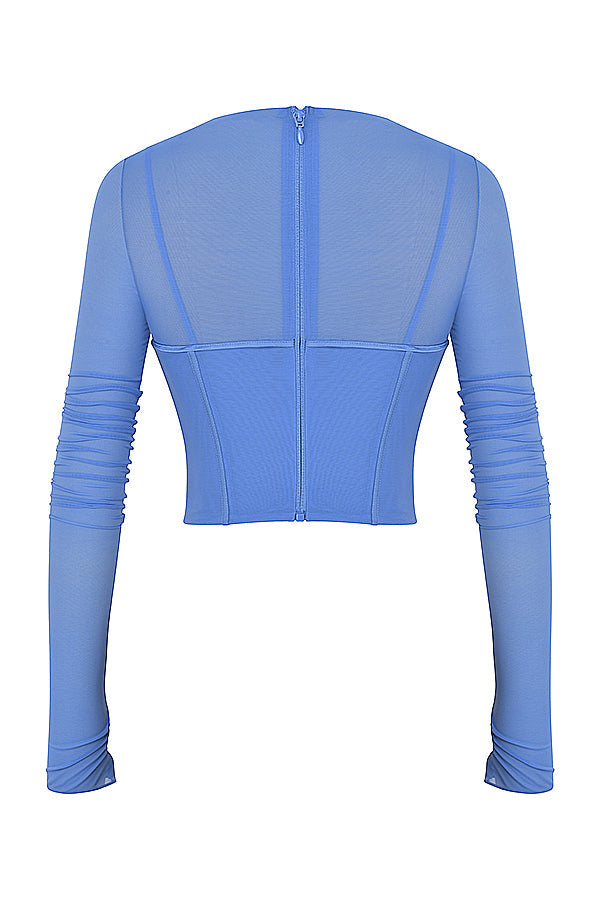 Blå korsett med asymmetriskt snitt