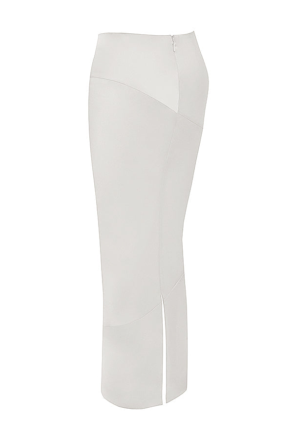 Lång korsett i elfenbensfärgad satin med utskuren lång kjol