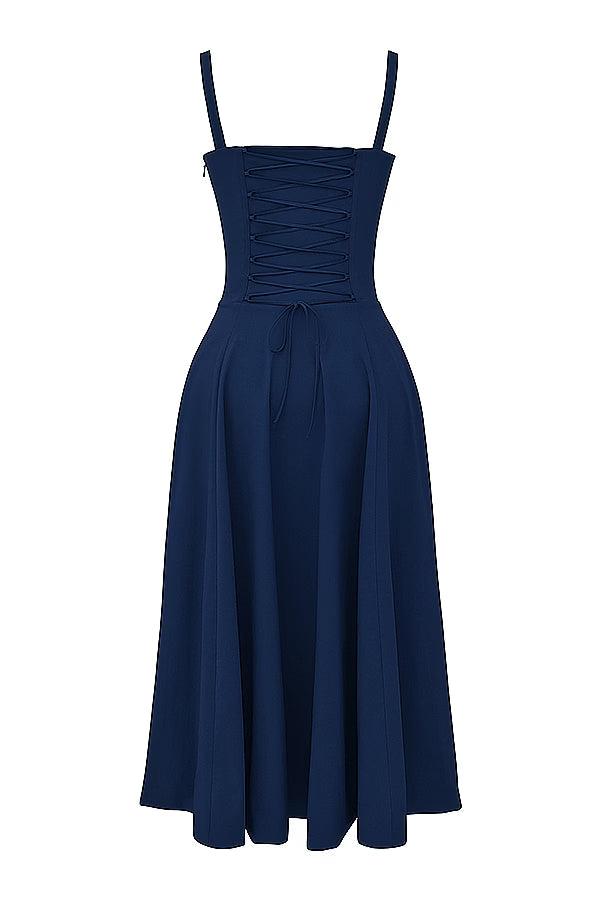 Donkerblauwe Corset Midi Jurk