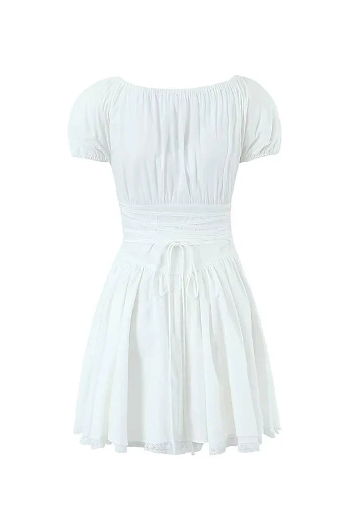 Witte Romantische Mini Jurk