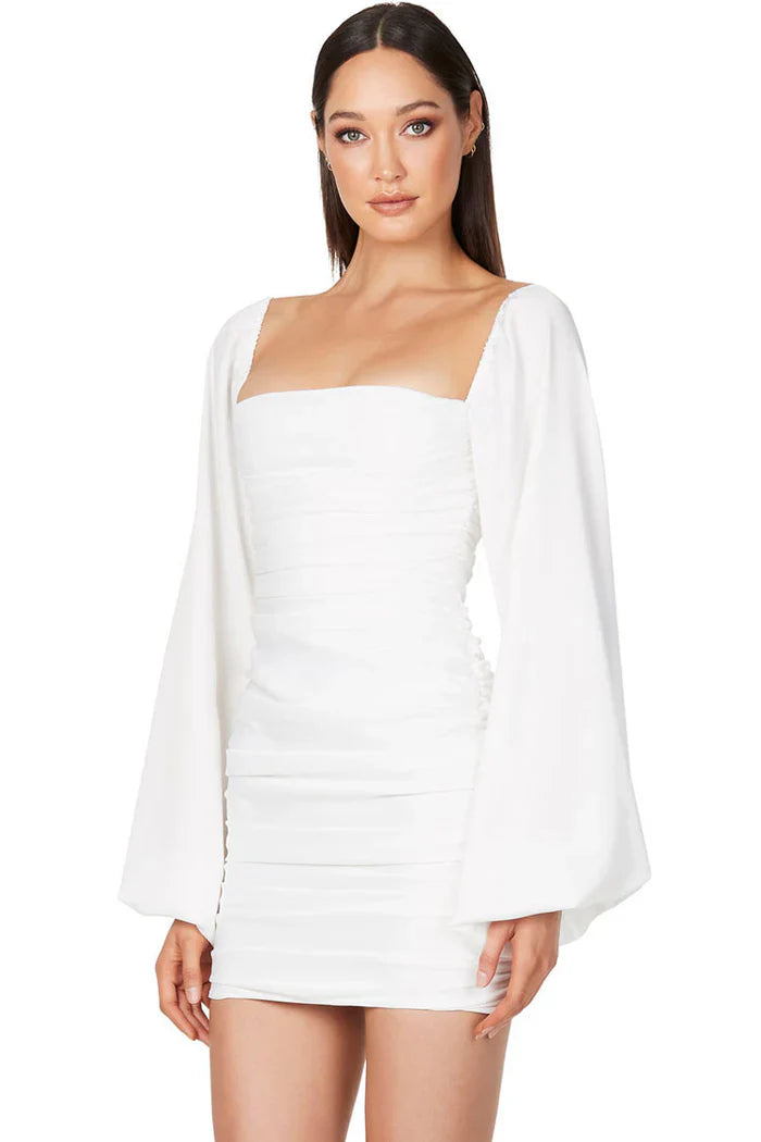 Witte Mini Jurk met Ballonmouwen