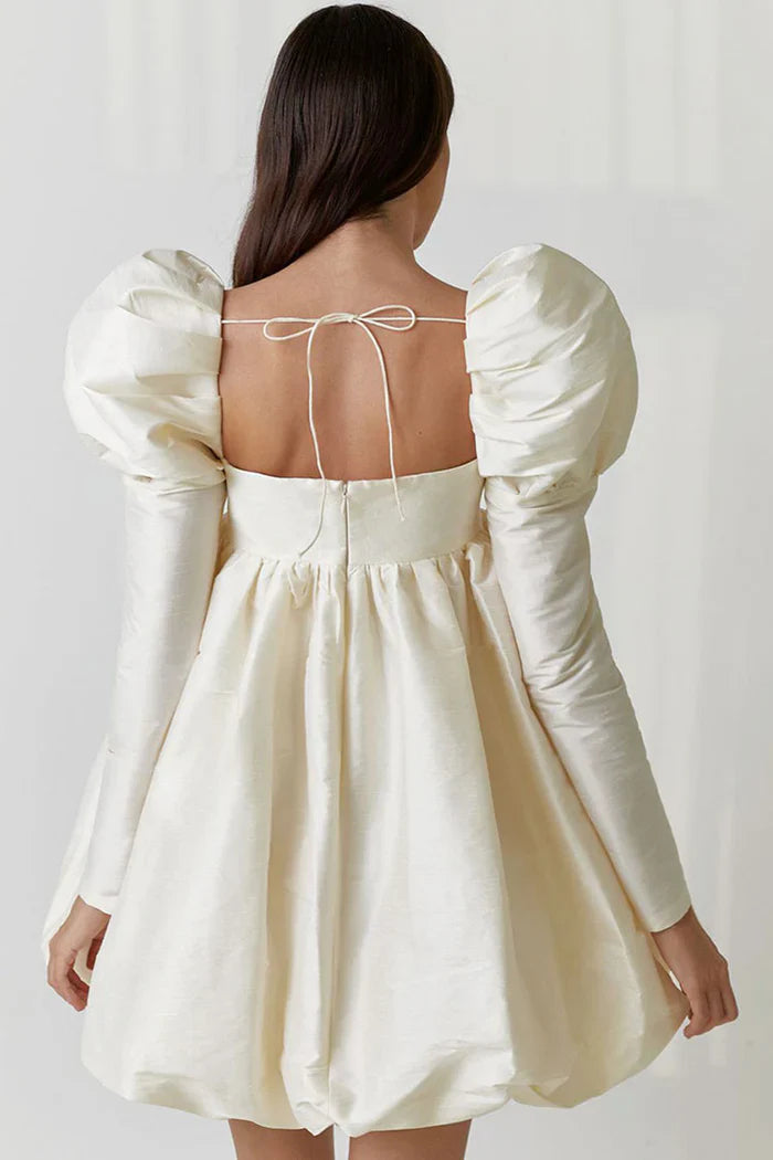 Witte Mini Jurk met Pofmouwen