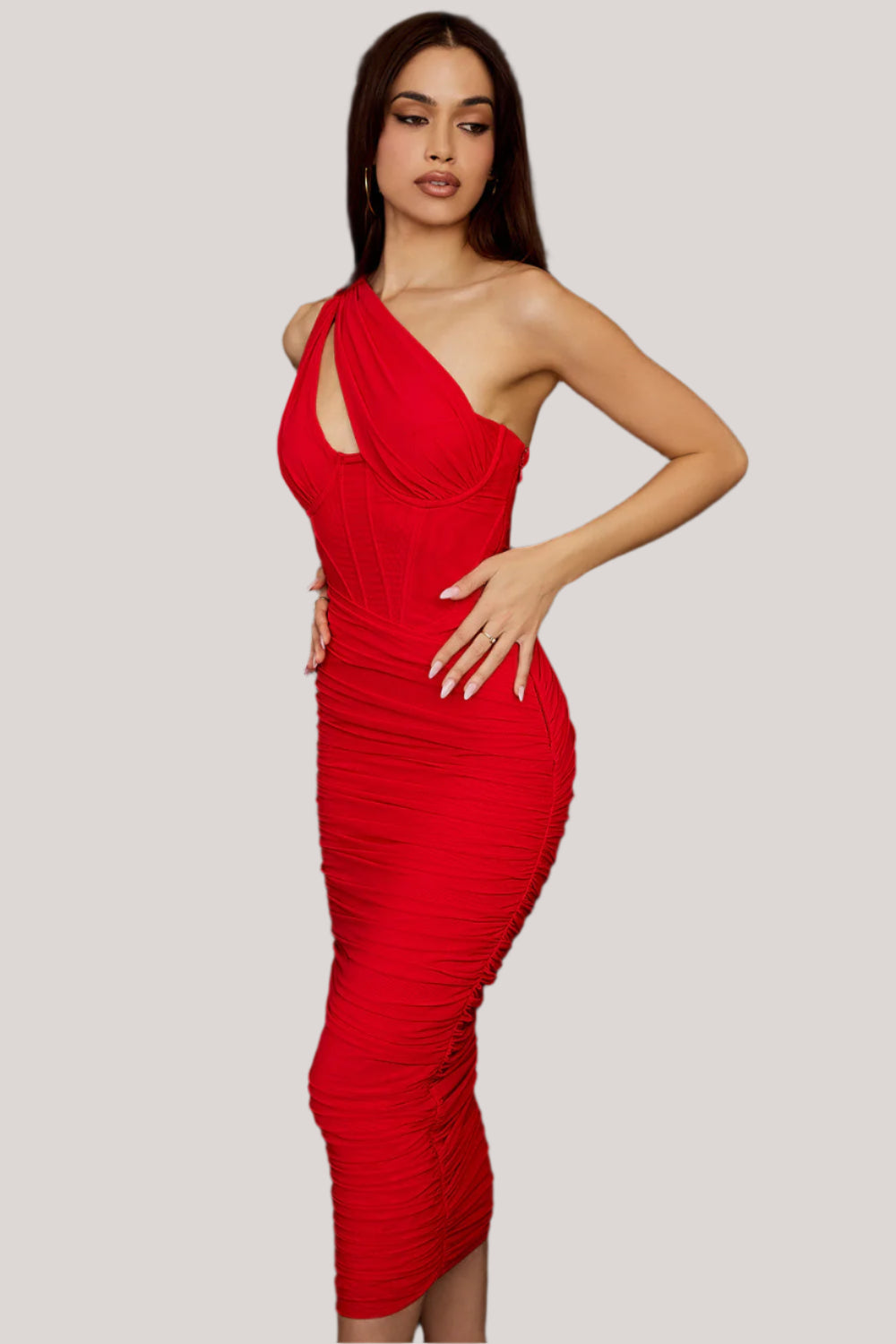 Asymmetrisk medium klänning med utskärning