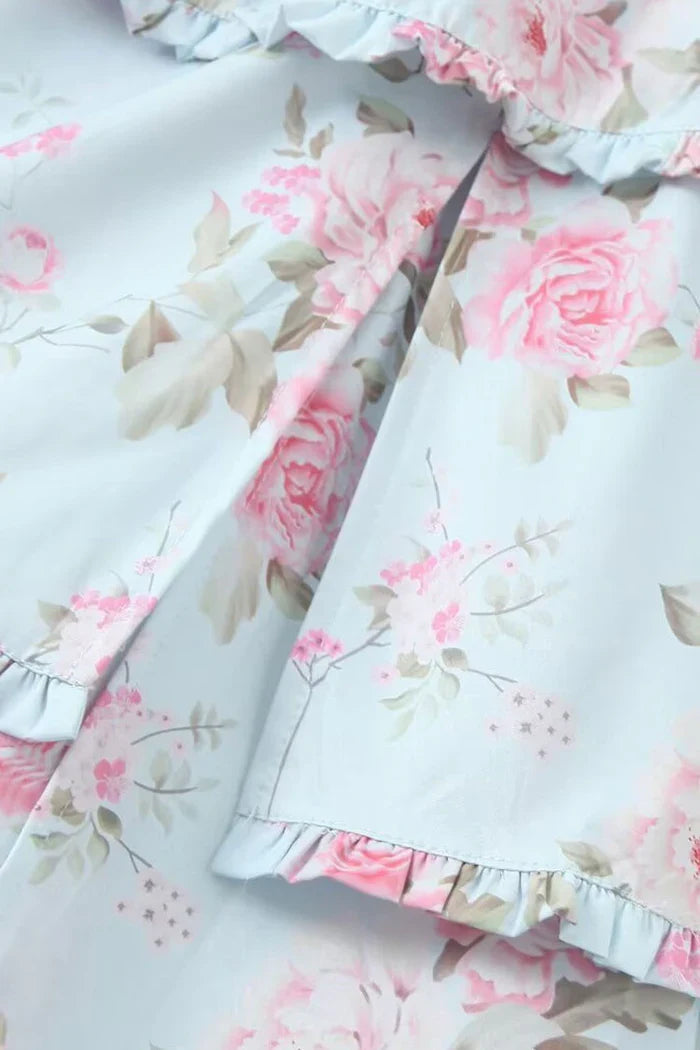 Lichtblauwe Maxi Jurk met Rozenprint