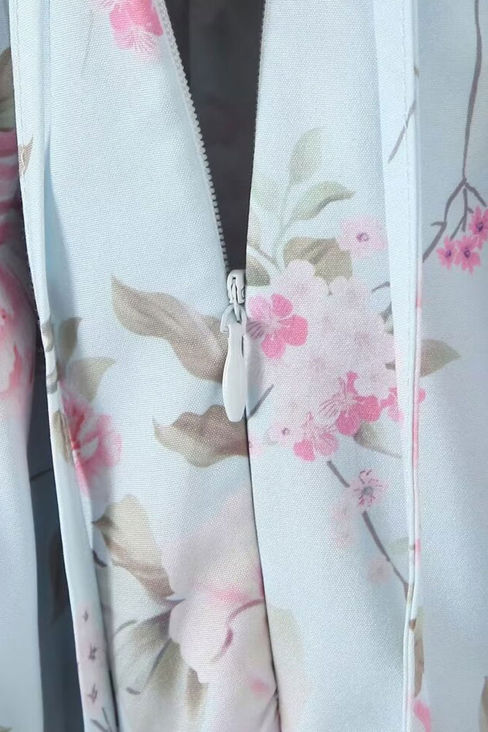 Lichtblauwe Maxi Jurk met Rozenprint