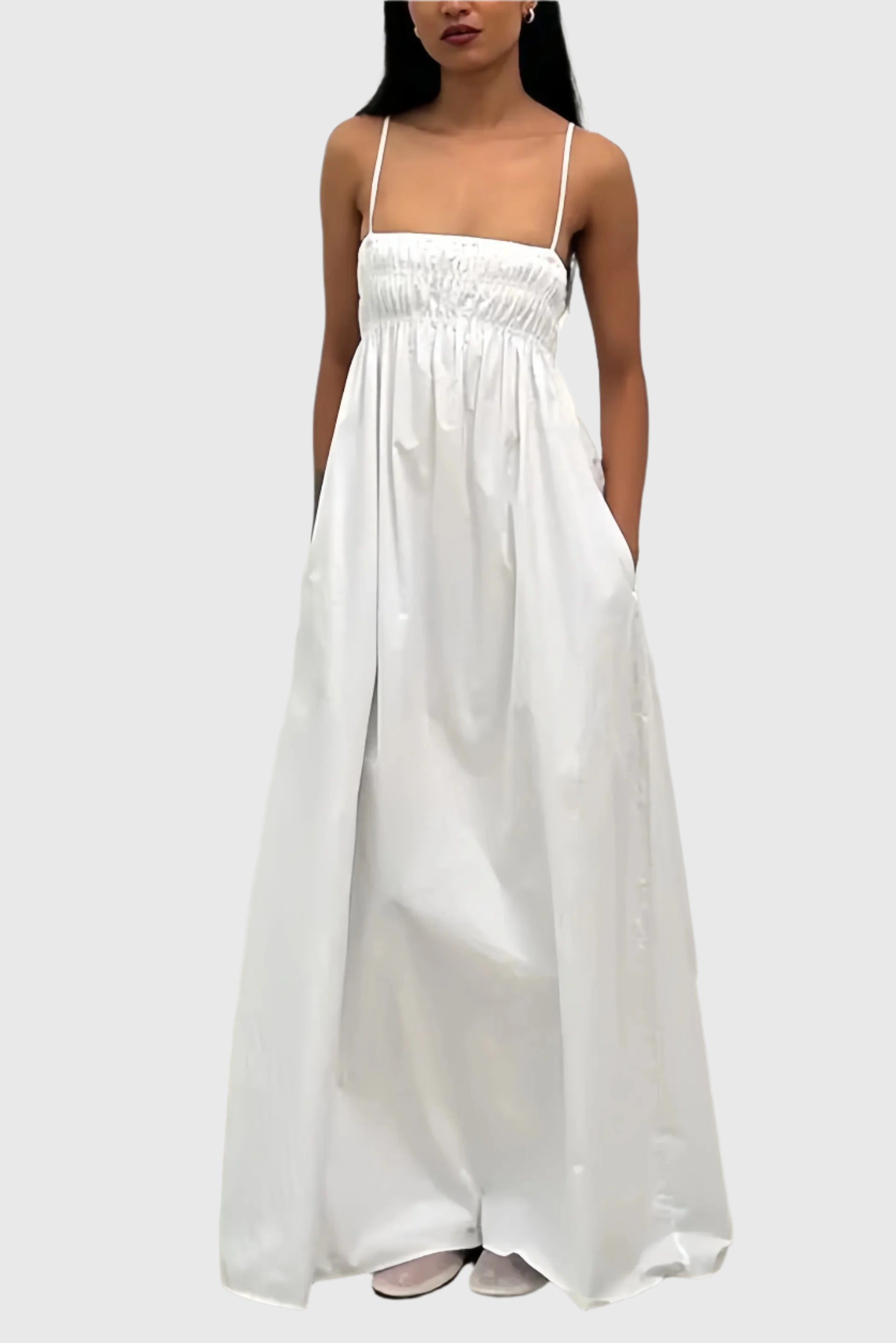 Witte mouwloze halternek maxi-jurk