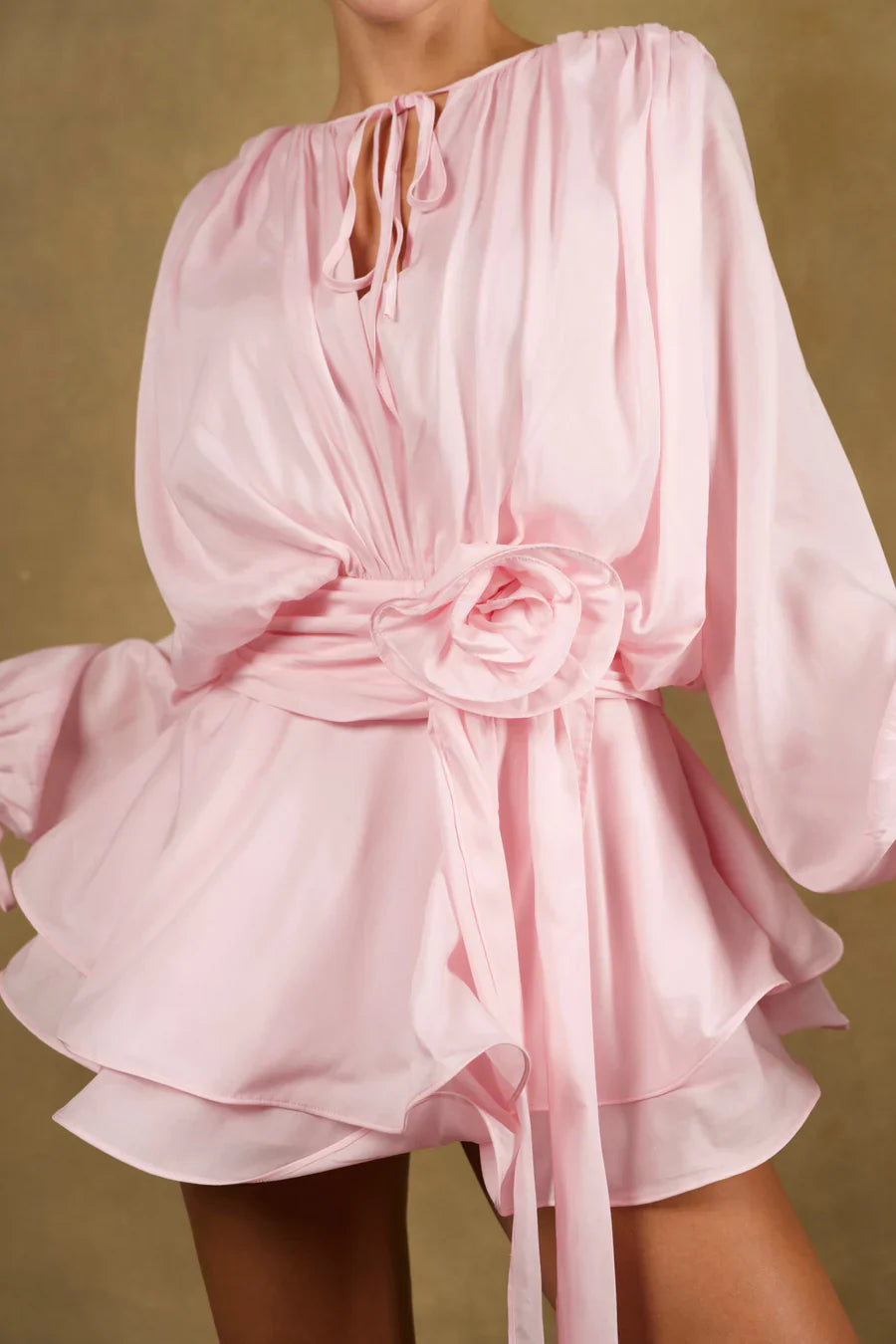 Roze Kimono Jurk met Bloemdetail