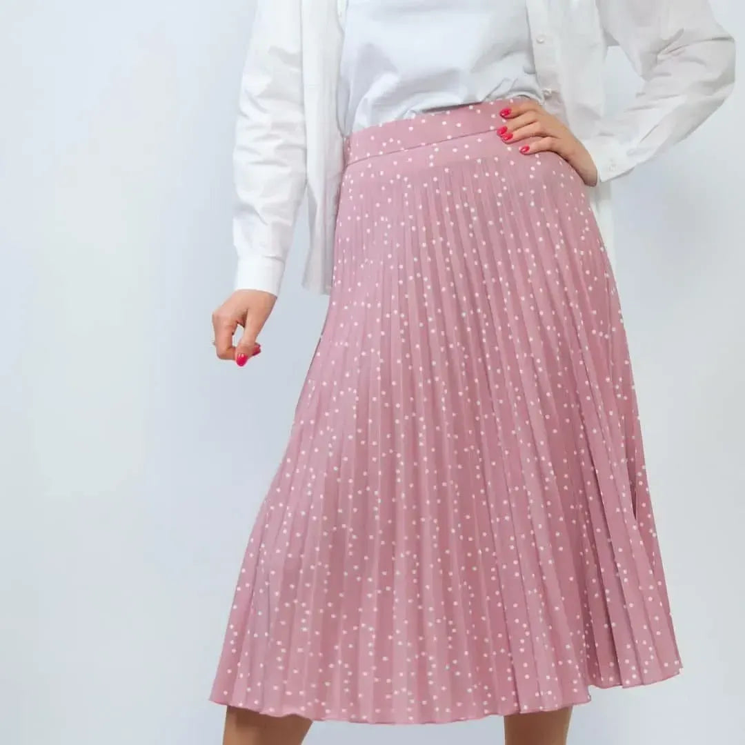 Roze Plissérok met Witte Polkadots