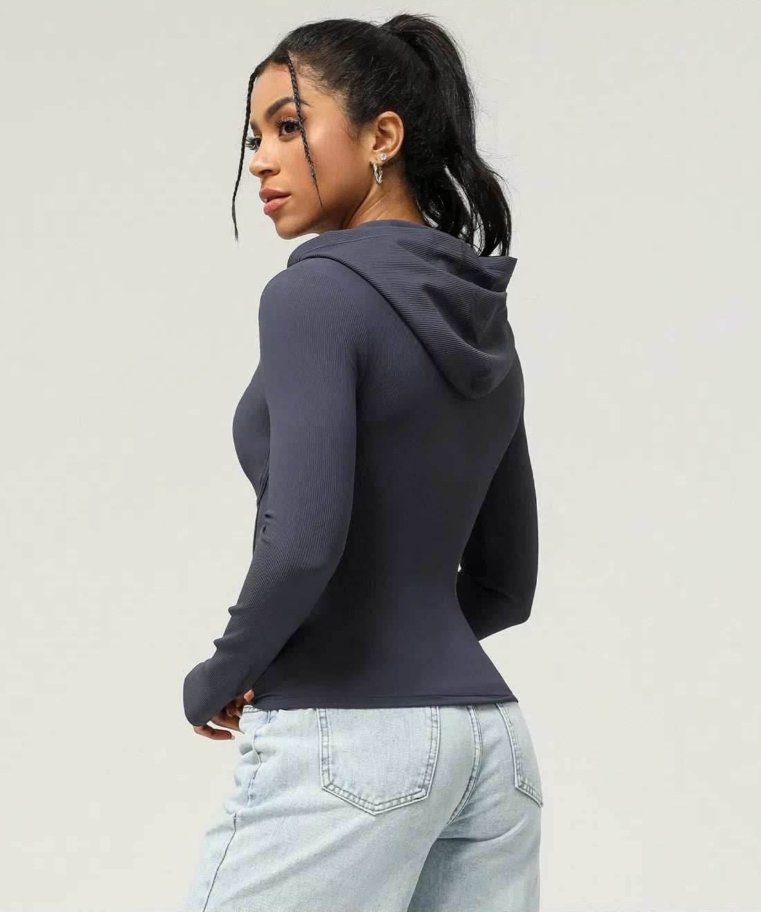 Geribbelde Hoodie met Rits