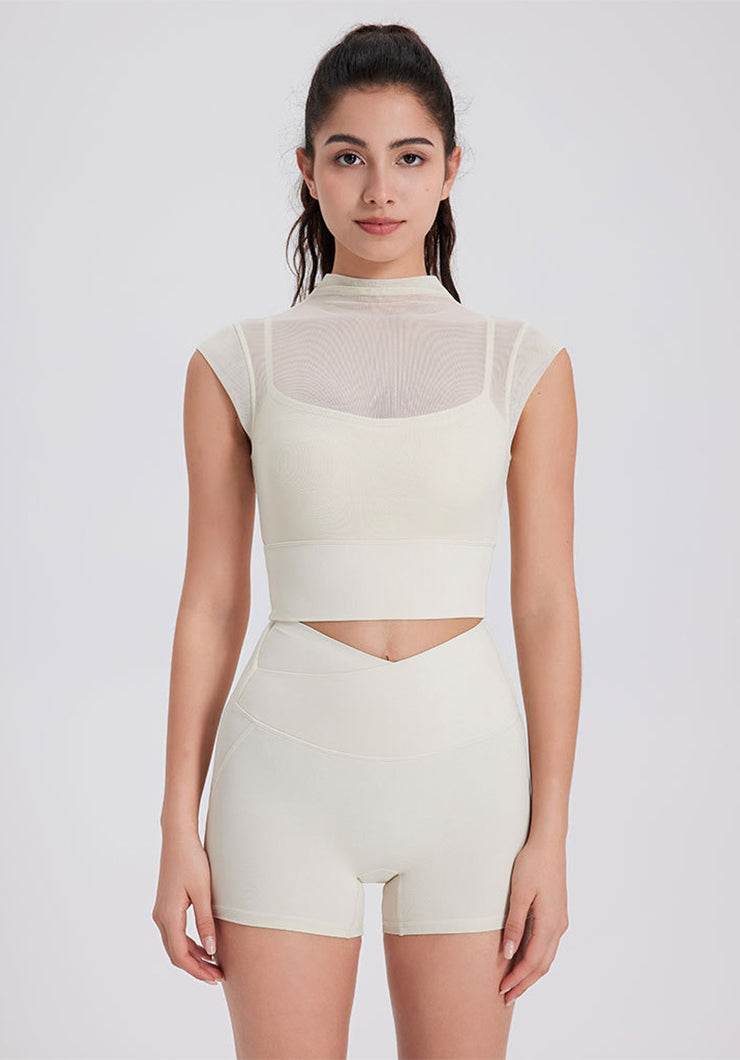 Mesh Crop Top met Kapmouwtjes