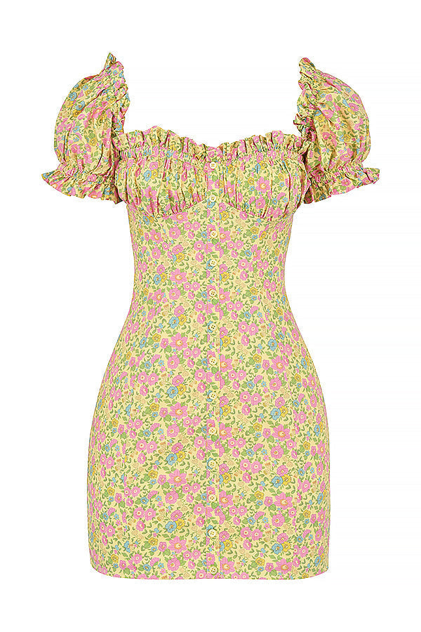 Mini-jurk met bloemenprint en pofmouwen