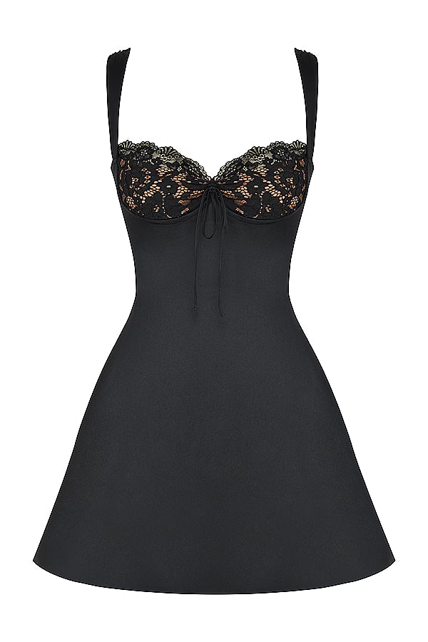 Zwarte Mini Jurk met Kantdetails