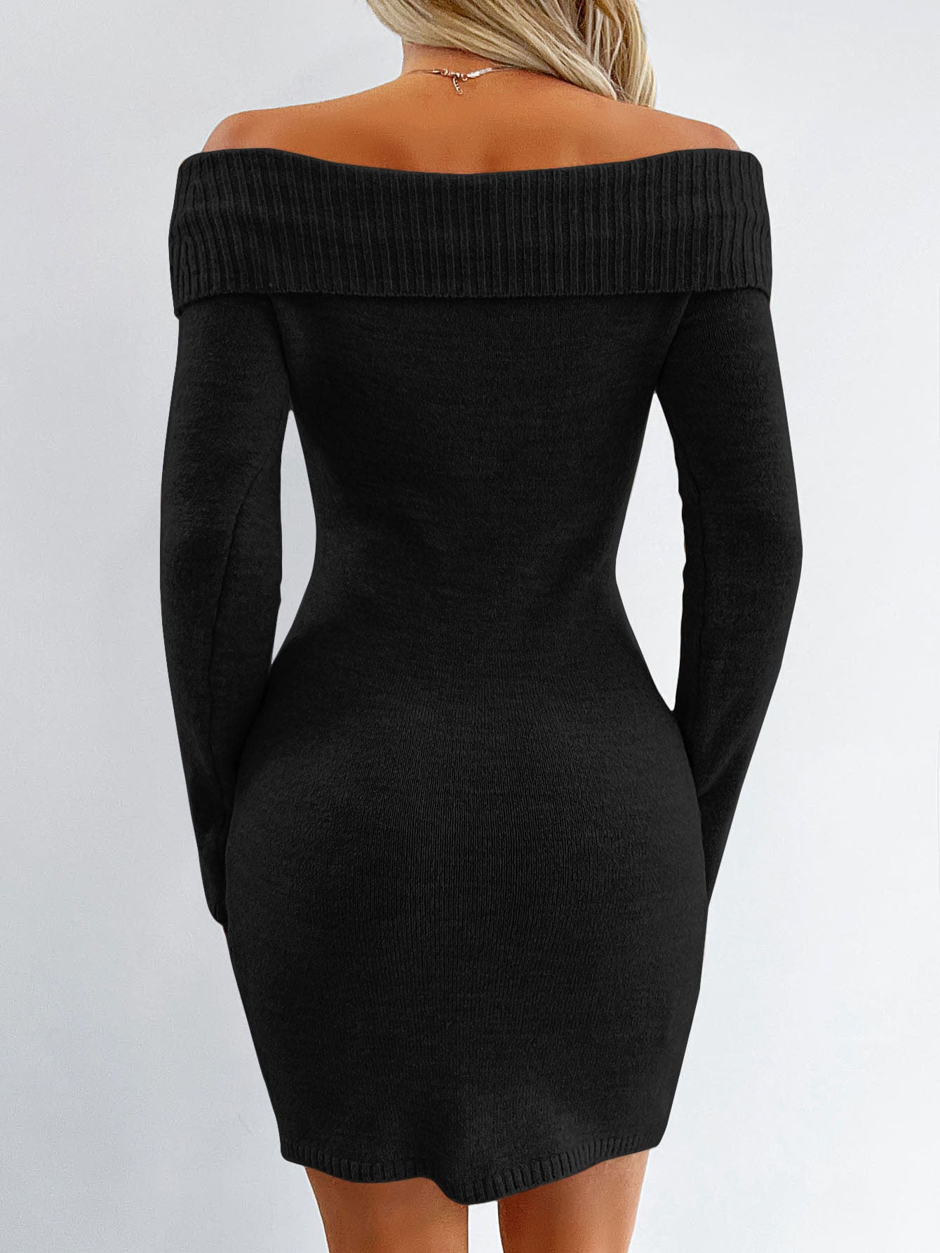 Zwarte Off-Shoulder Gebreide Jurk