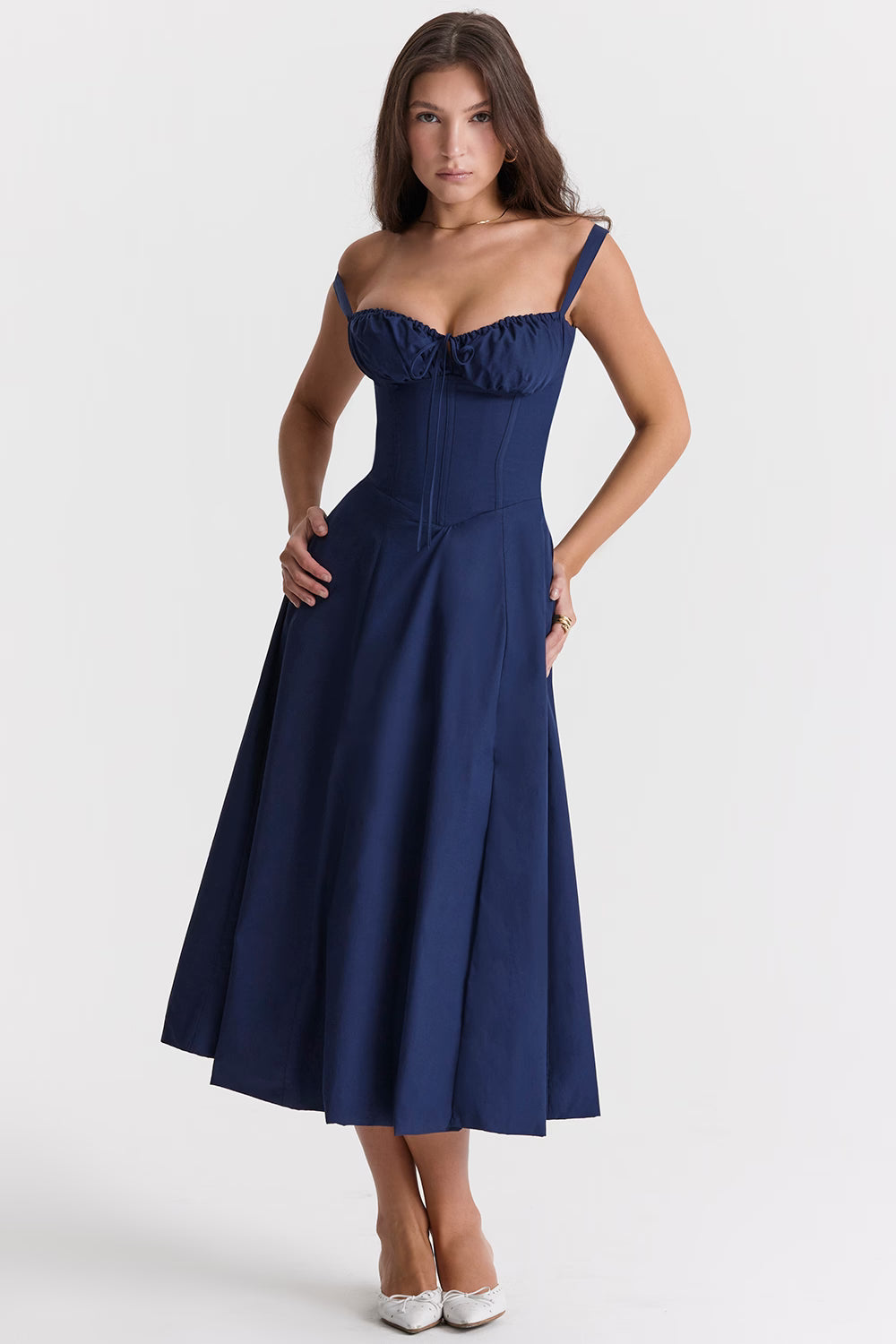 Donkerblauwe Corset Midi Jurk
