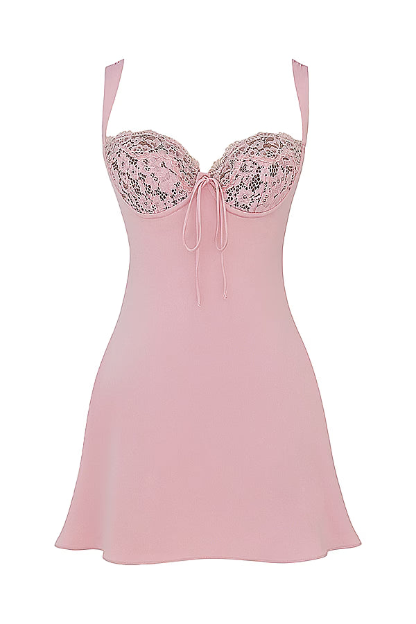 Roze Mini Jurk met Kantdetails