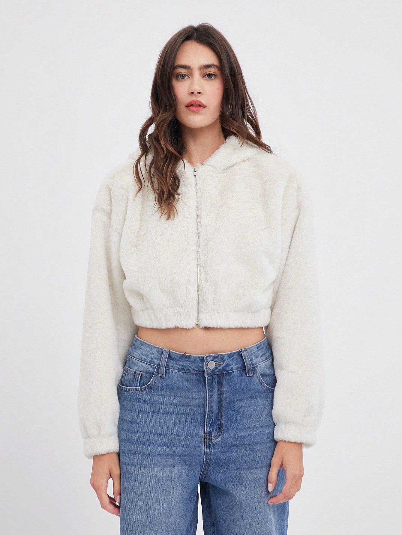 Wit pluche cropped jack
