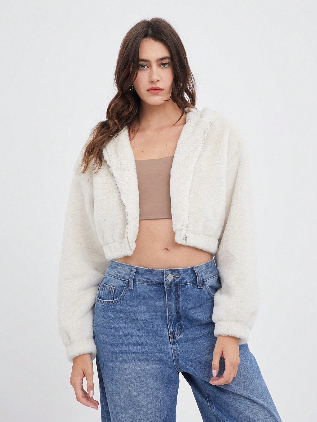 Wit pluche cropped jack