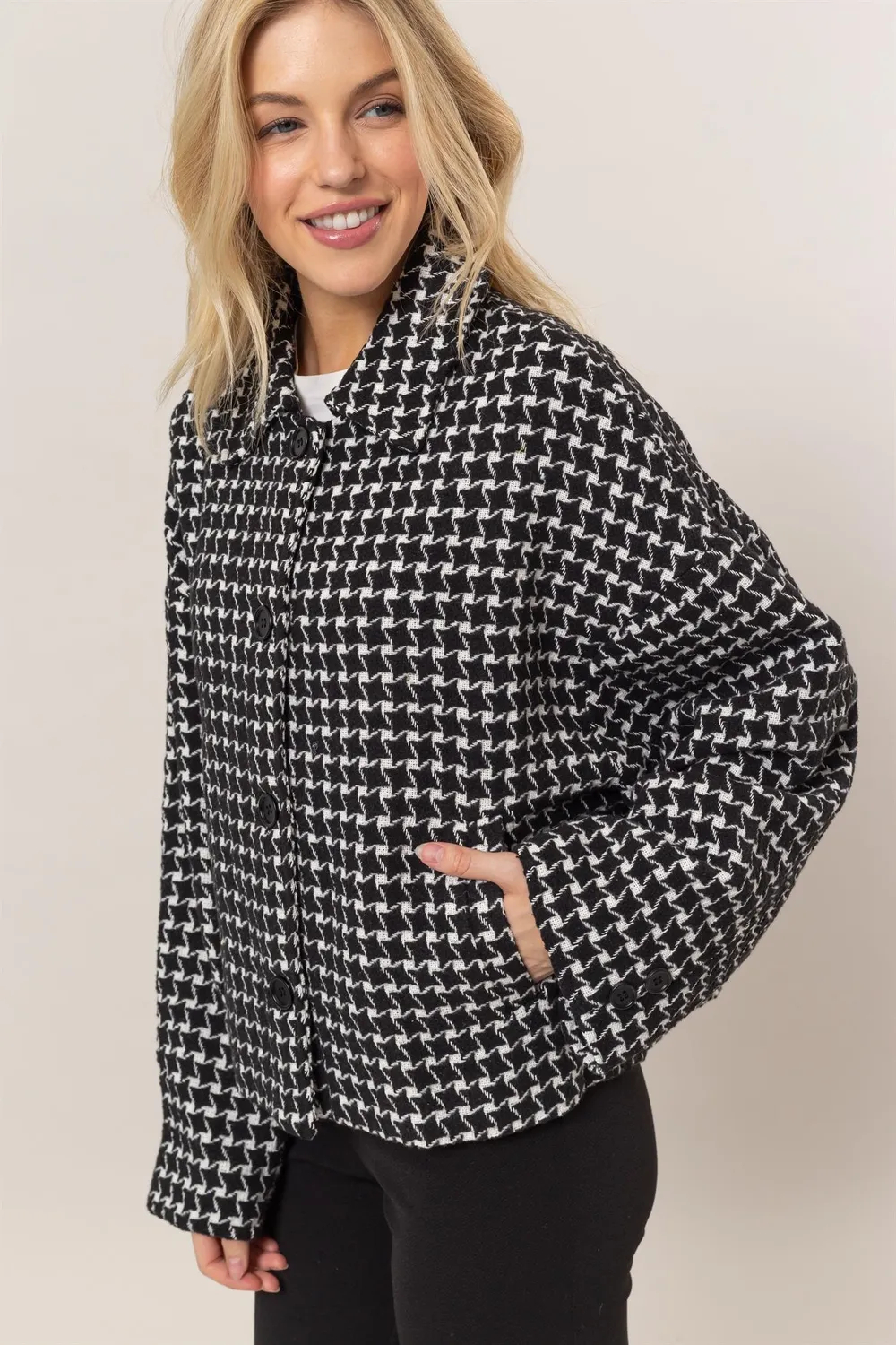 Tweed plaid button up jacket