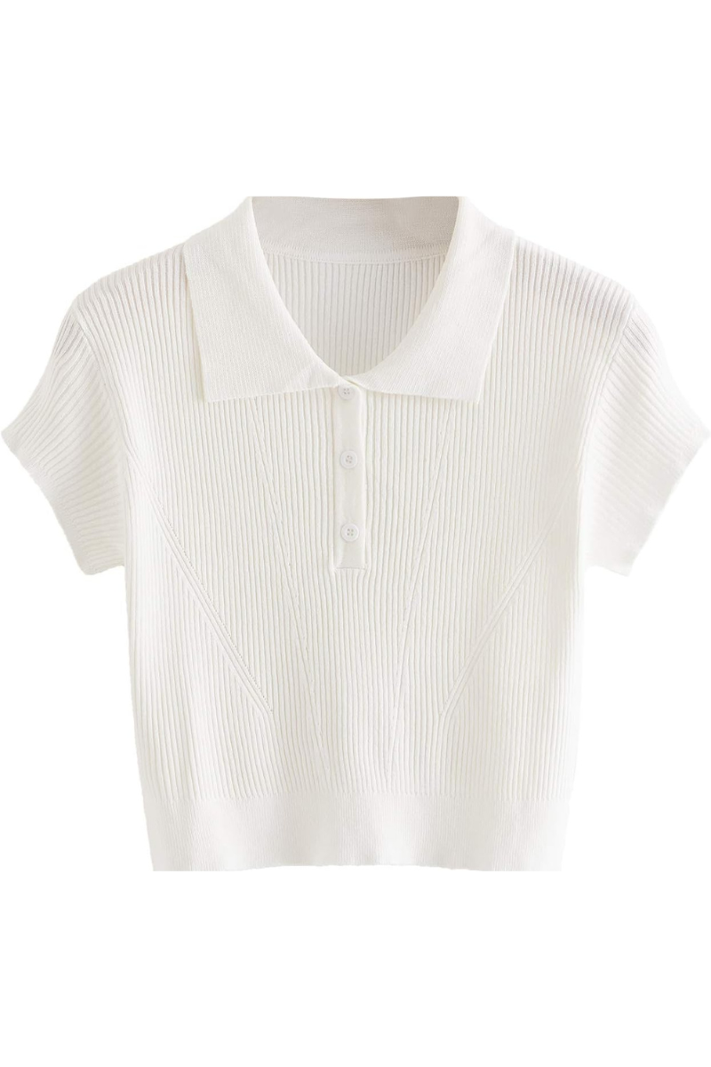 Gebreide polotop met korte mouwen en knopen