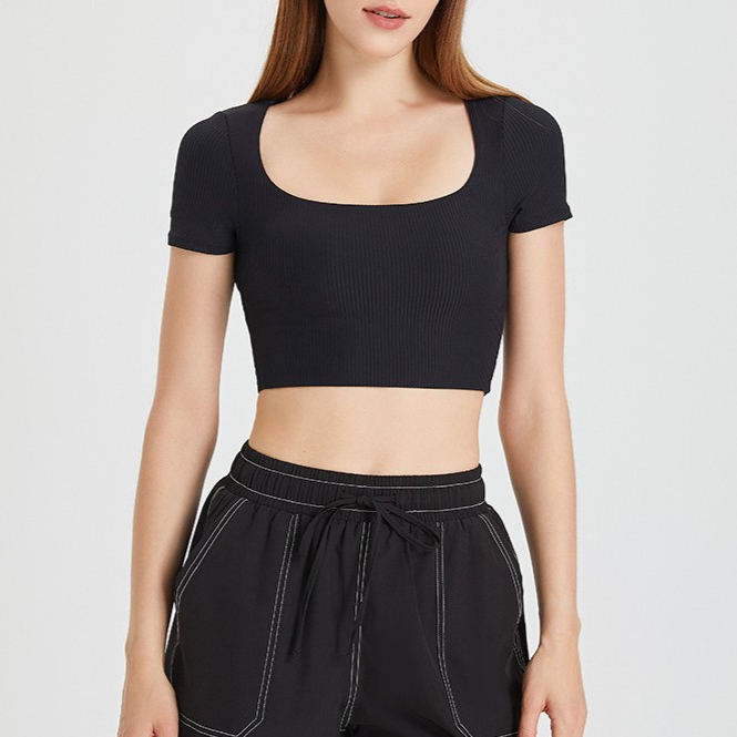 Geribbelde crop top met vierkante halslijn