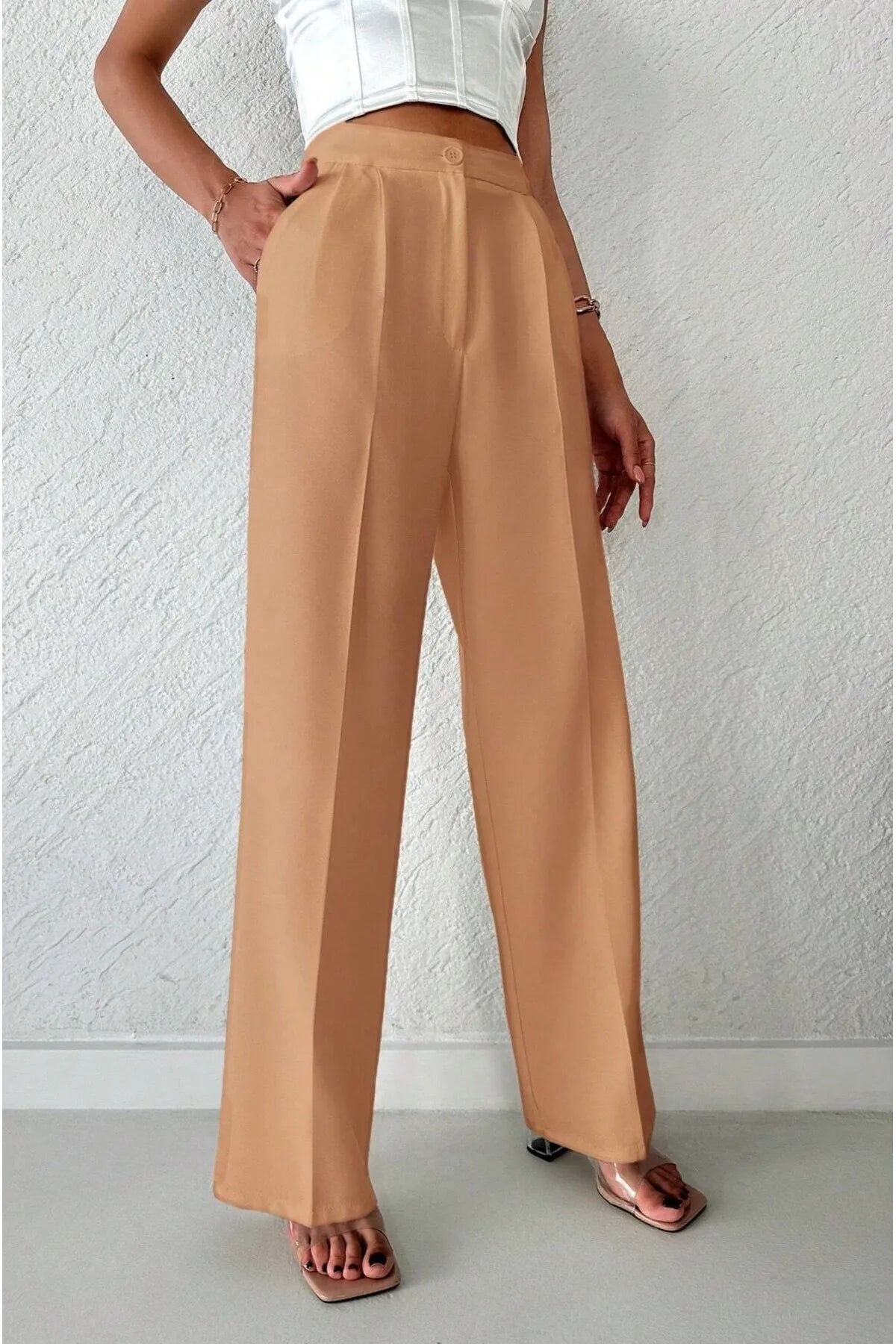 Beige wijde broek