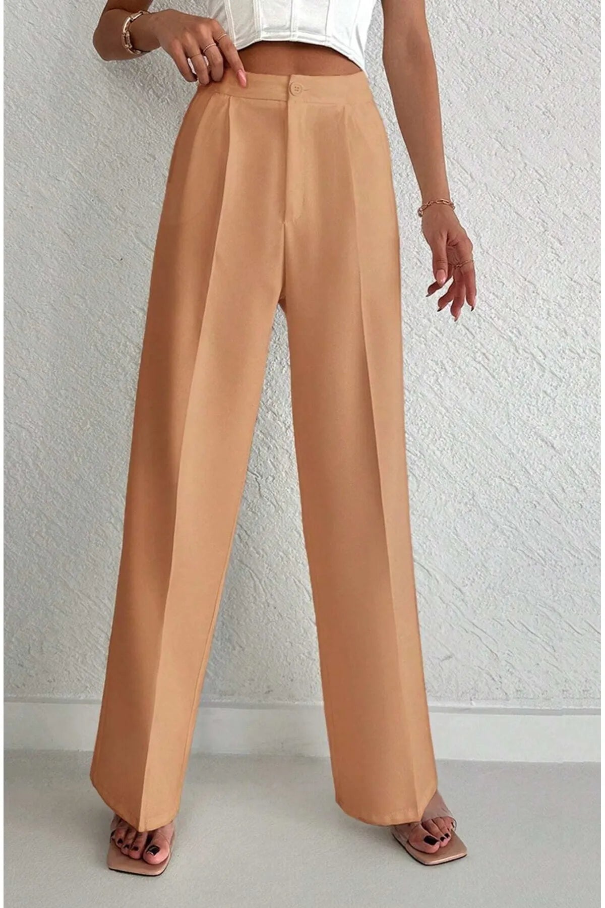 Beige wijde broek