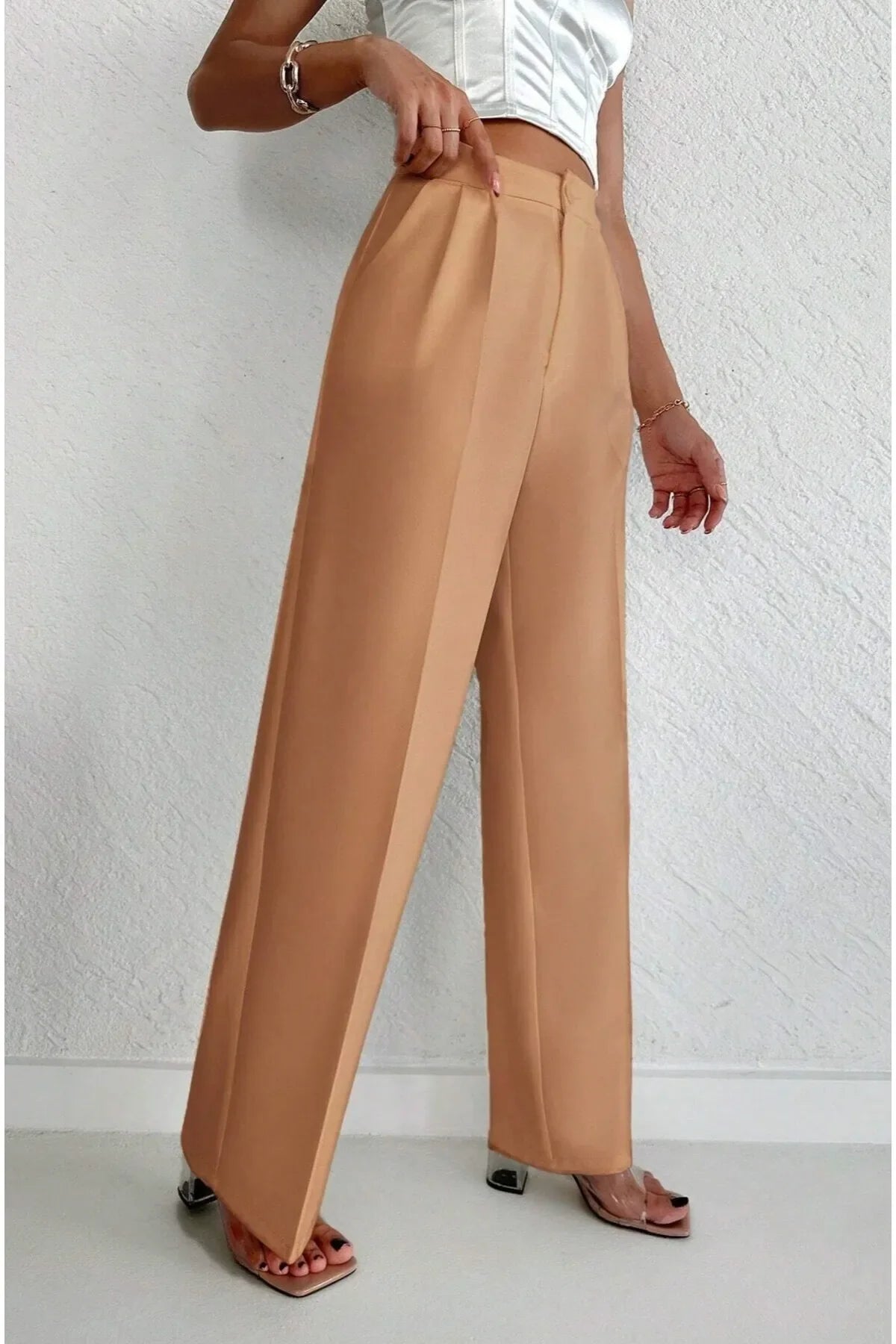 Beige wijde broek