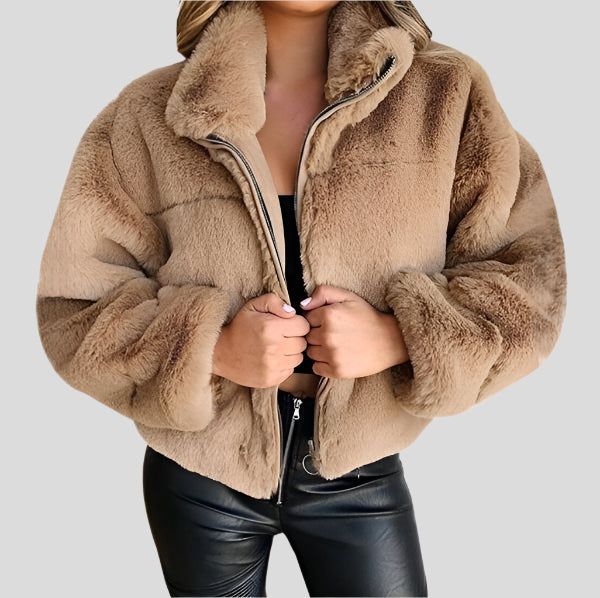 Luxe kort bontjack met kraag