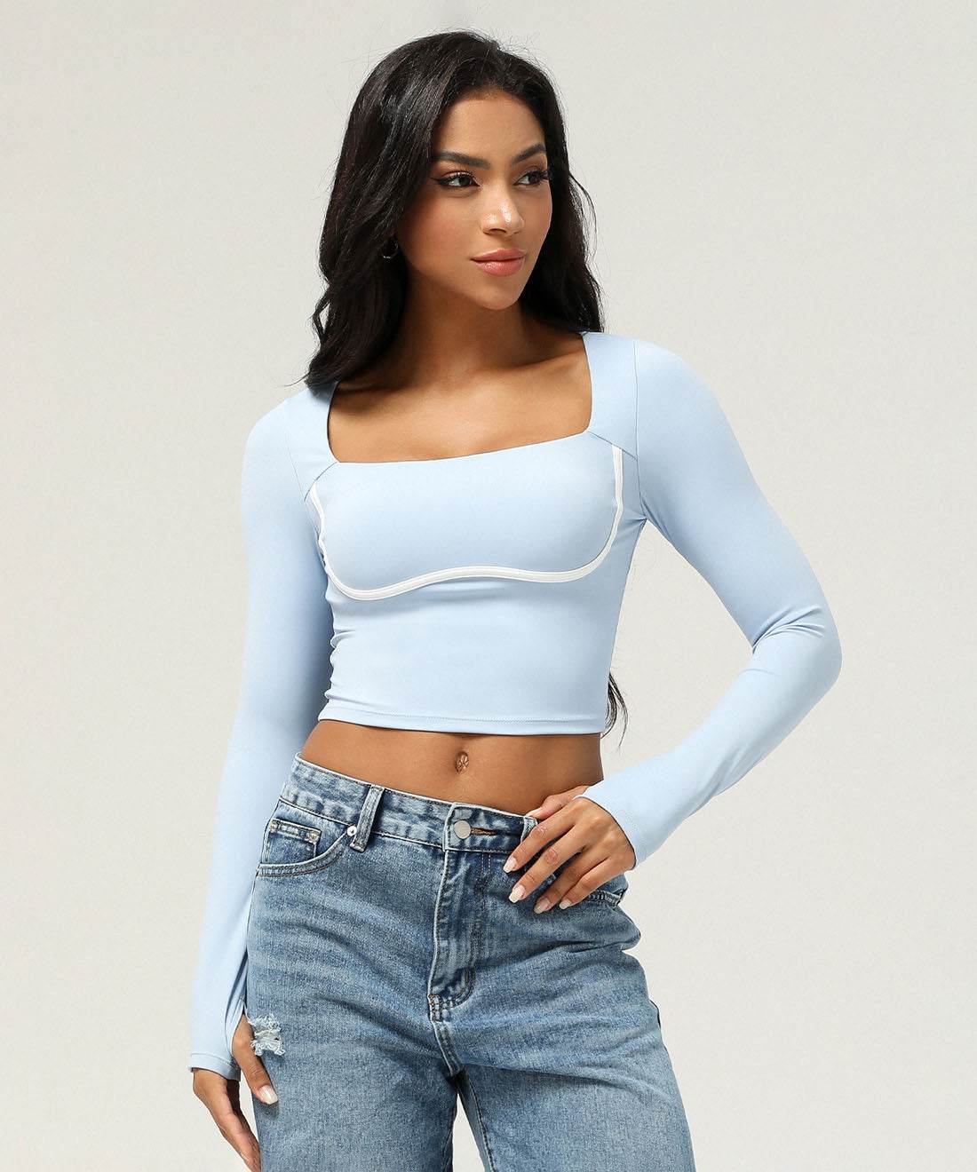 Cropped Top met Lange Mouwen en Contrastdetail