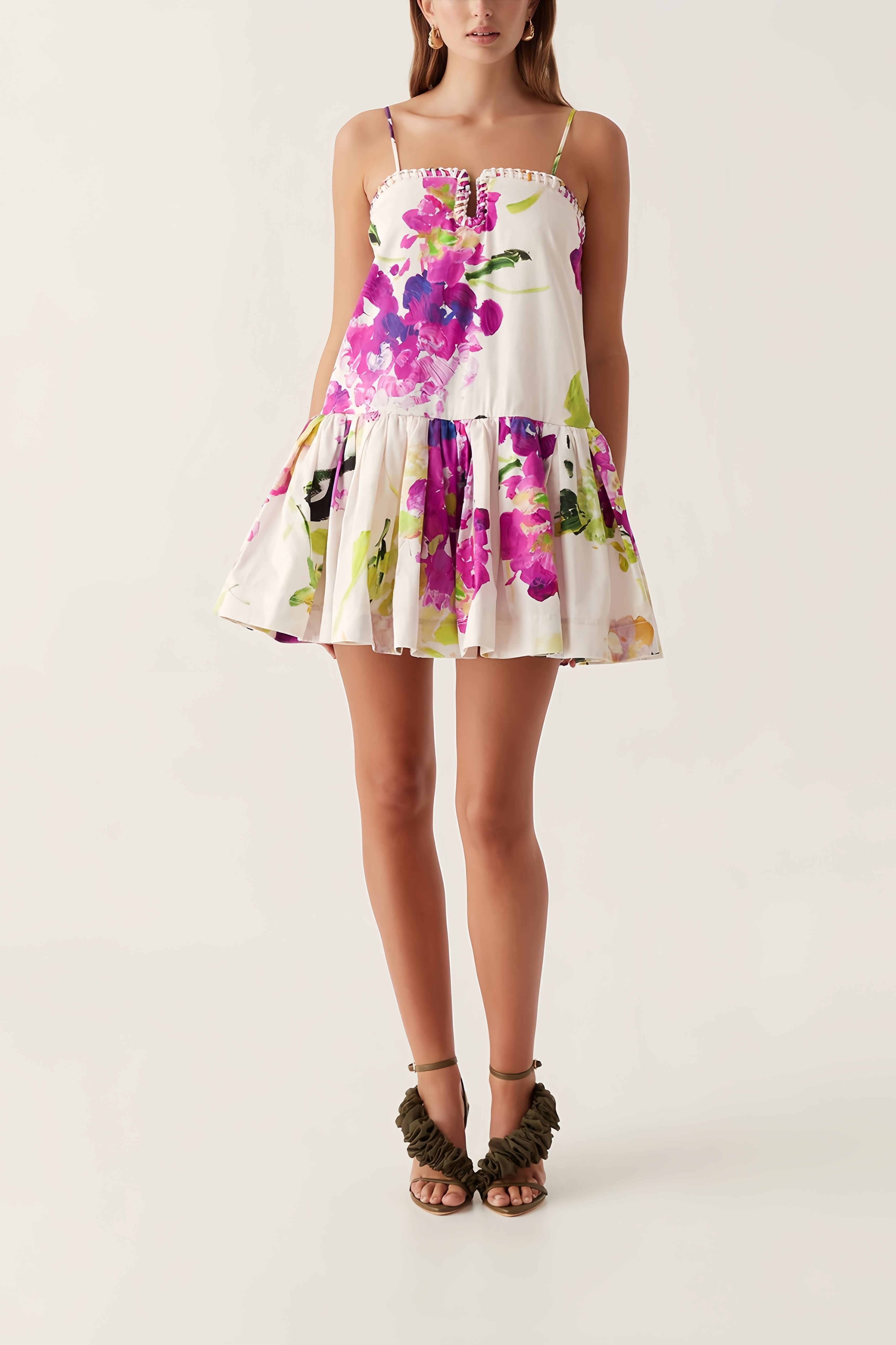 Mini-jurk met bloemenprint en smalle bandjes