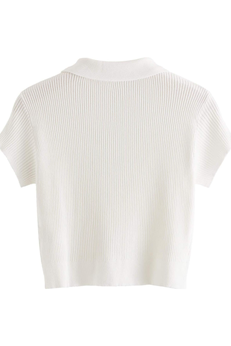 Gebreide polotop met korte mouwen en knopen