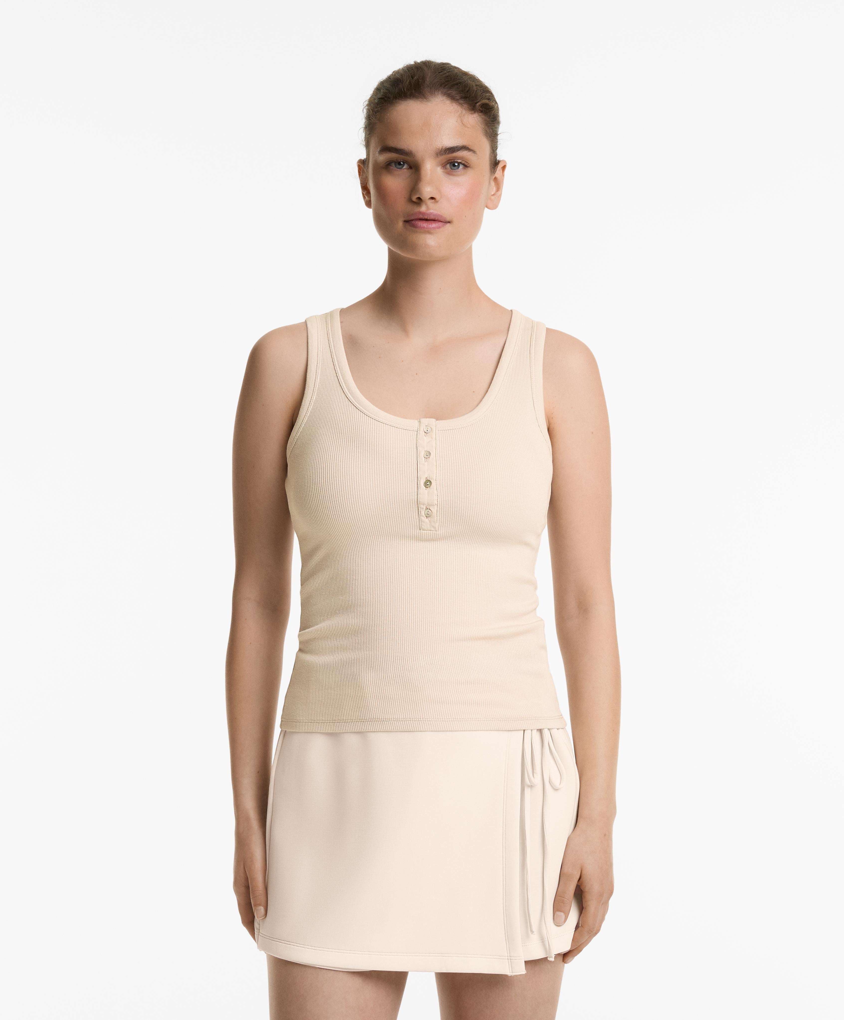 Geribde Henley Tanktop