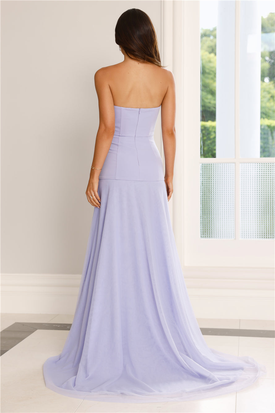 Lichtpaarse strapless maxi-jurk met split